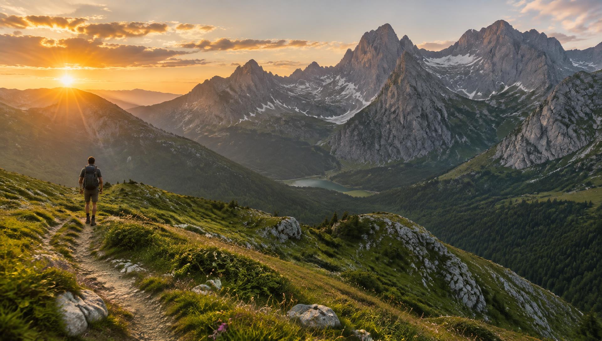Hiker on a mountain ridge in Kosovo